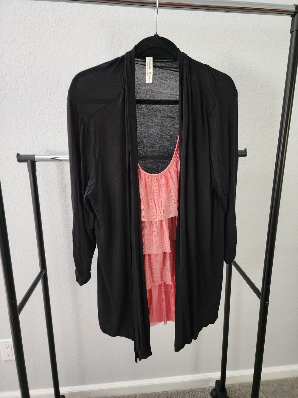 Perseption Black Layered Look Tank and Cardigan Set